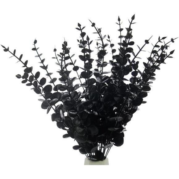 26 Pcs Black Artificial Eucalyptus Stems Faux Halloween Flowers Eucalyptuses - Picture 6 of 7